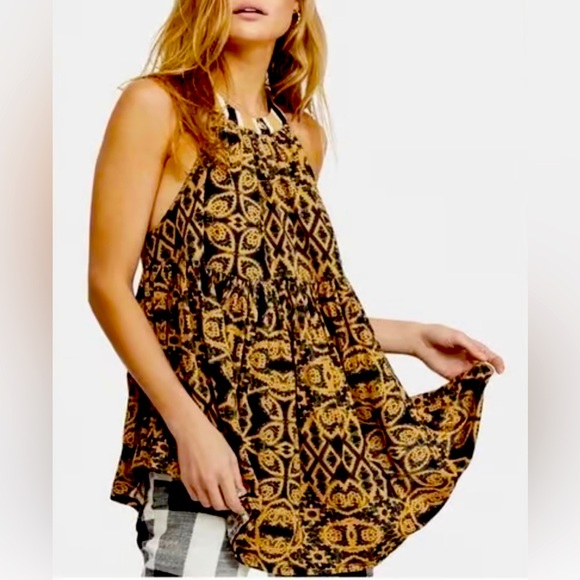 FREE PEOPLE MIMI PRINTED HALTER Tunic TOP - Picture 1 of 9